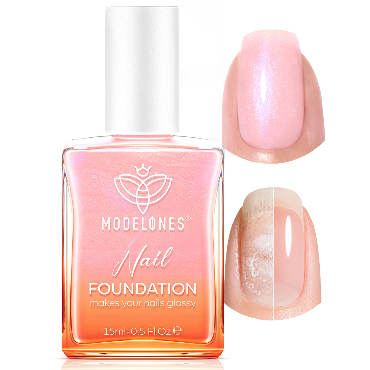 modelones Nail Strengthener, Sparkle Pink Nail Polish Nail Repair for Damaged Nails Hardener Air Dry Nail Growth Polish Natural Nail Concealer Foundation Gifts for Women 15ml