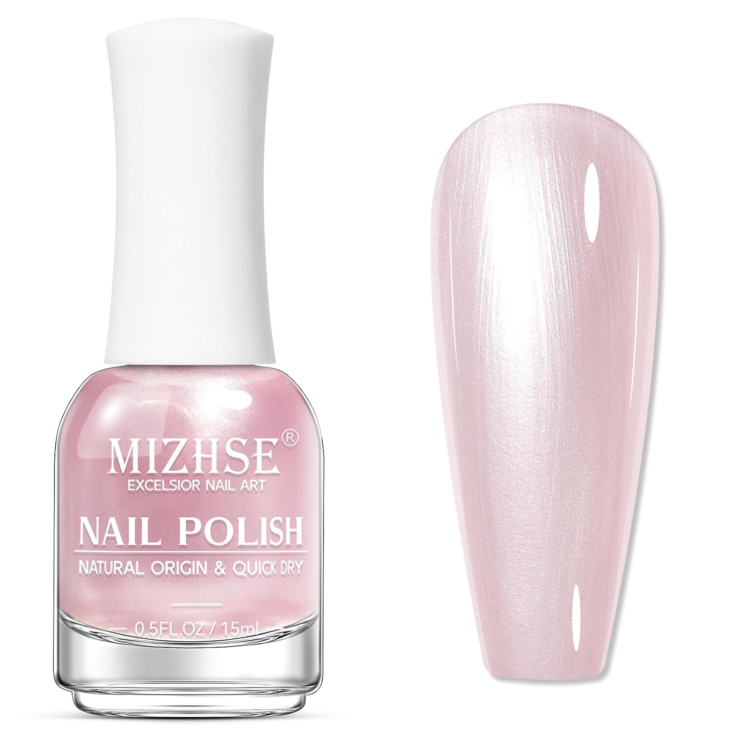 MIZHSE Pearlescent Pink Nail Polish, Quick Dry Pearl Nail Polish, Air Fast Drying 15ml Pale Pink Nail Lacquer Non Gel Oil-based Nail Art Manicure Home DIY