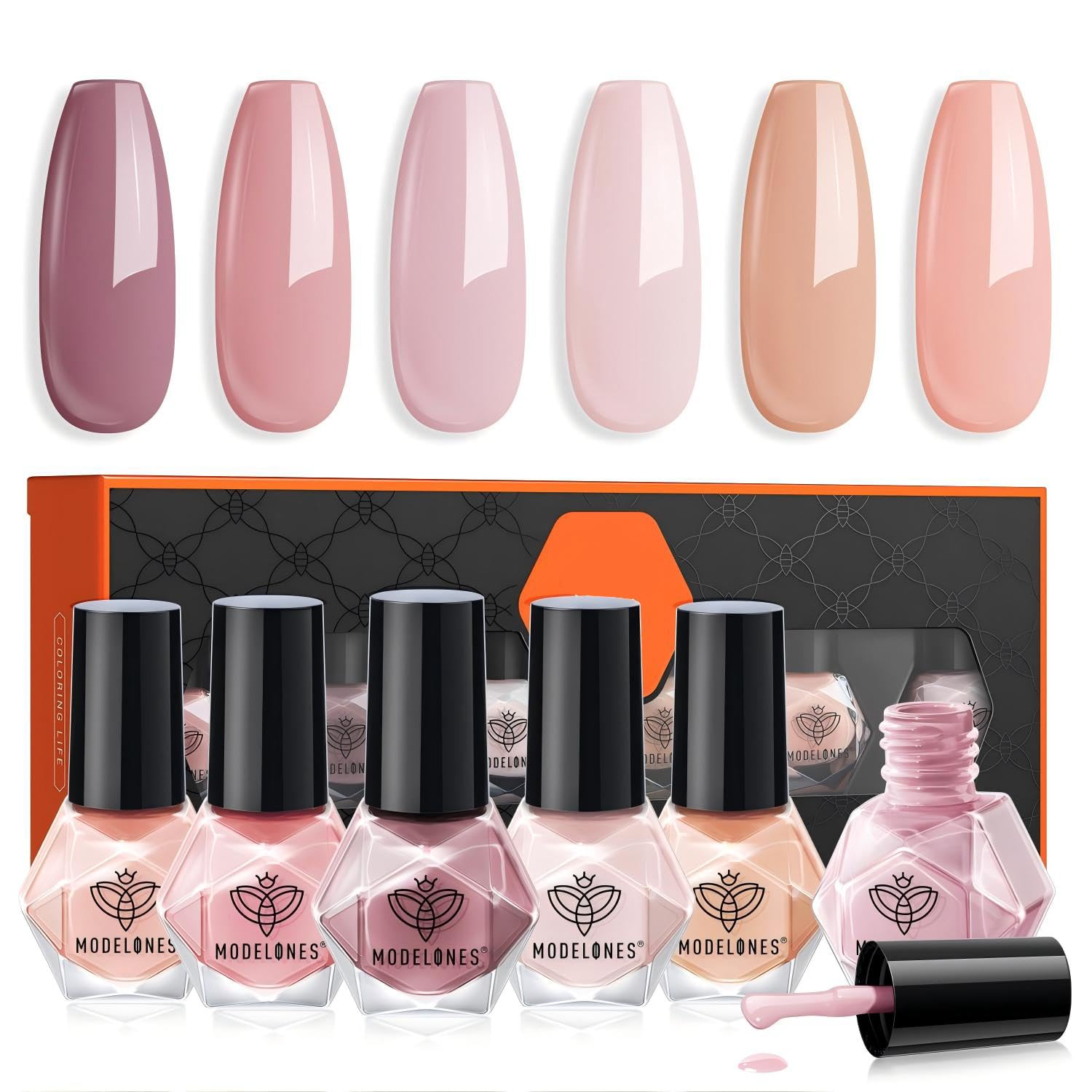 modelones Nail Polish Set 6 Colors Nude Nail Polish Pastel Set Red Pink Quick Dry Spring Summer Nail Polish 5ml (Pastel Nude Set)