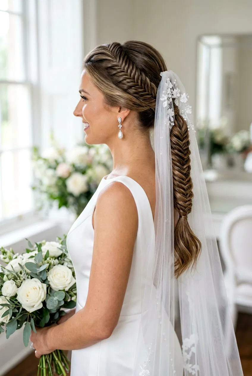 20 Stunning Bridal Braid Ponytail With Veil Ideas For Brides – Lovelyish
