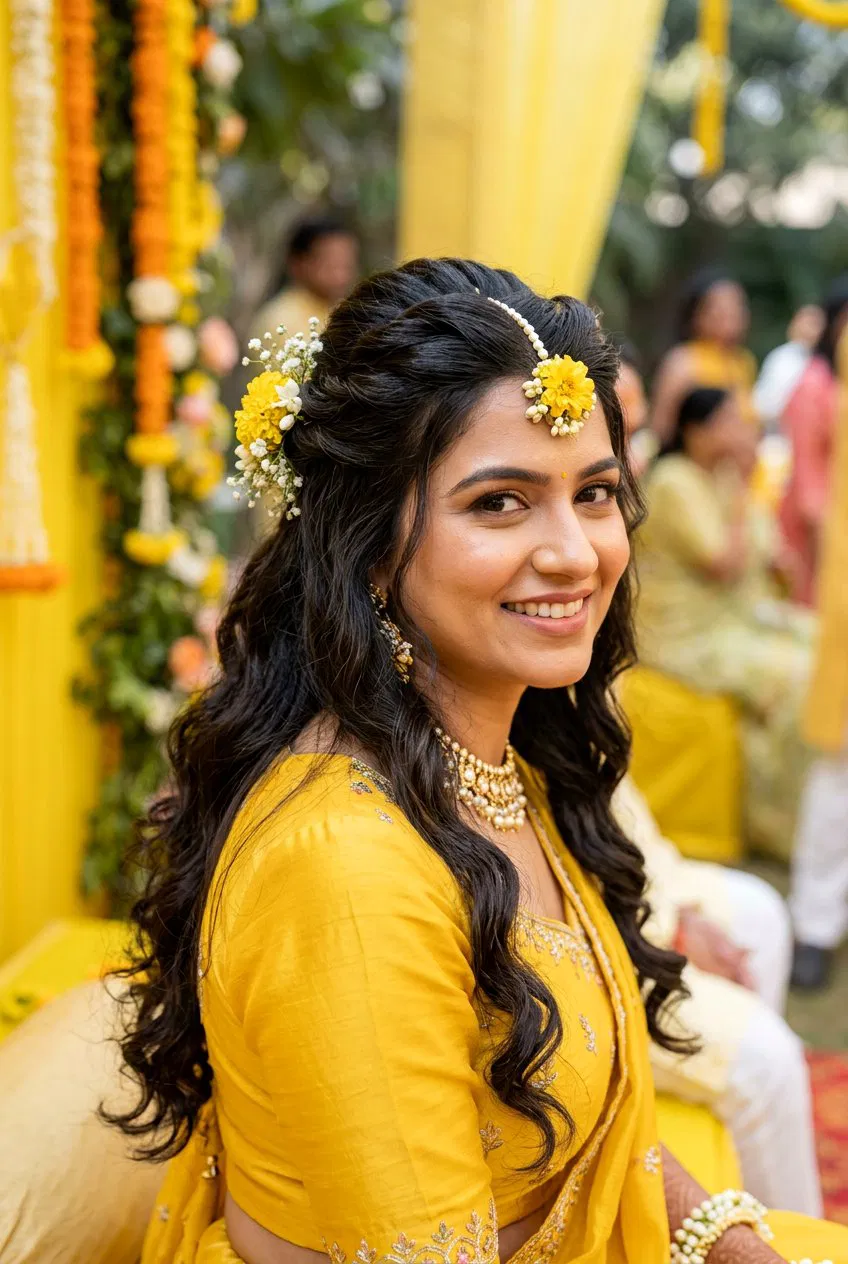 20 Stunning Haldi Hairstyles For Bride On Her Special Day – Lovelyish