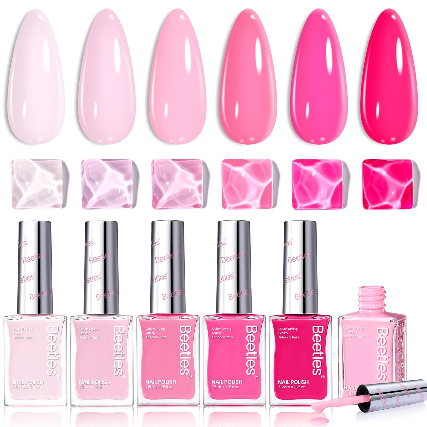 Beetles Pink Nail Polish Set – Love in Echo 6 Colors Quick Dry Spring Nail Polish Set 7.5ml/0.25 Fl Oz, Salon Long Lasting DIY Pastel Nails Art Spring Nails Gifts for Her