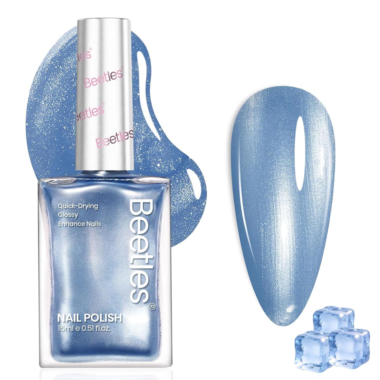 Beetles Pearl Blue Nail Polish – Quick Dry Nail Polish Blue Lakeside Ripple Shiny Long-Lasting Fingernail Art Effect for Romantic Salon-Quality – 0.51Fl Oz/15ML